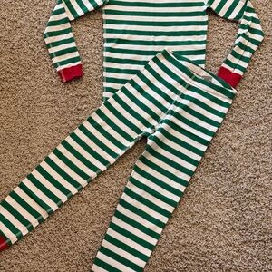 Hanna Andersson Christmas Organic Cotton Green and White Striped Pajama Set